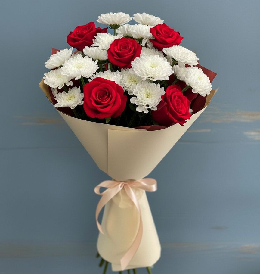 Букет цветов из: Розы и Хризантемы в Мальчевской