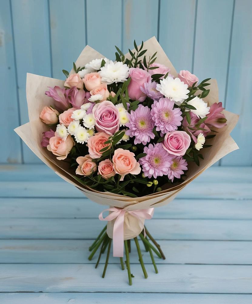 Букет цветов из: Хризантемы, Розы и Альстромерии в Мальчевской