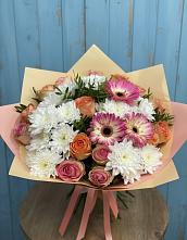 Букет цветов из:  Розы, Герберы и Хризантемы в Мальчевской