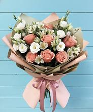 Букет цветов из:  Розы, Альстромерии и Лизиантусы в Мальчевской