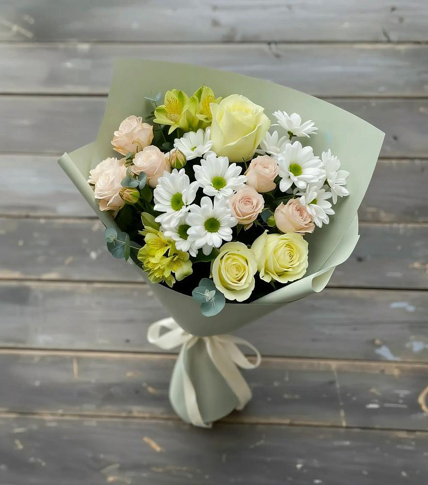 Букет цветов из: Альстромерии, Розы и Хризантемы в Мальчевской