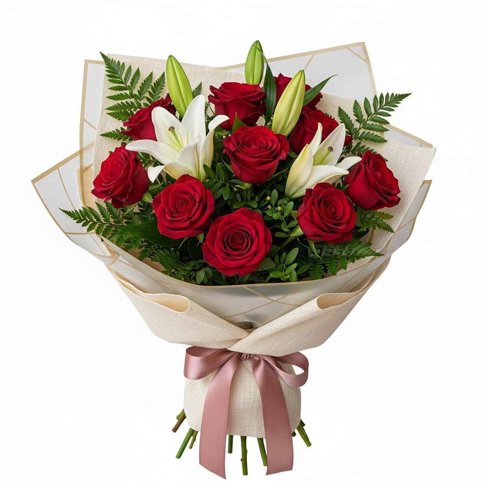 Букет цветов из: Лилии и Розы в Мальчевской