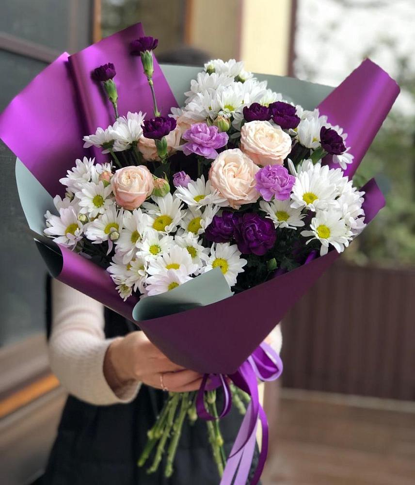 Букет цветов из: Хризантемы, Гвоздики и Розы в Мальчевской