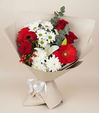 Букет цветов из:  Розы, Хризантемы, Герберы и Лилии в Мальчевской