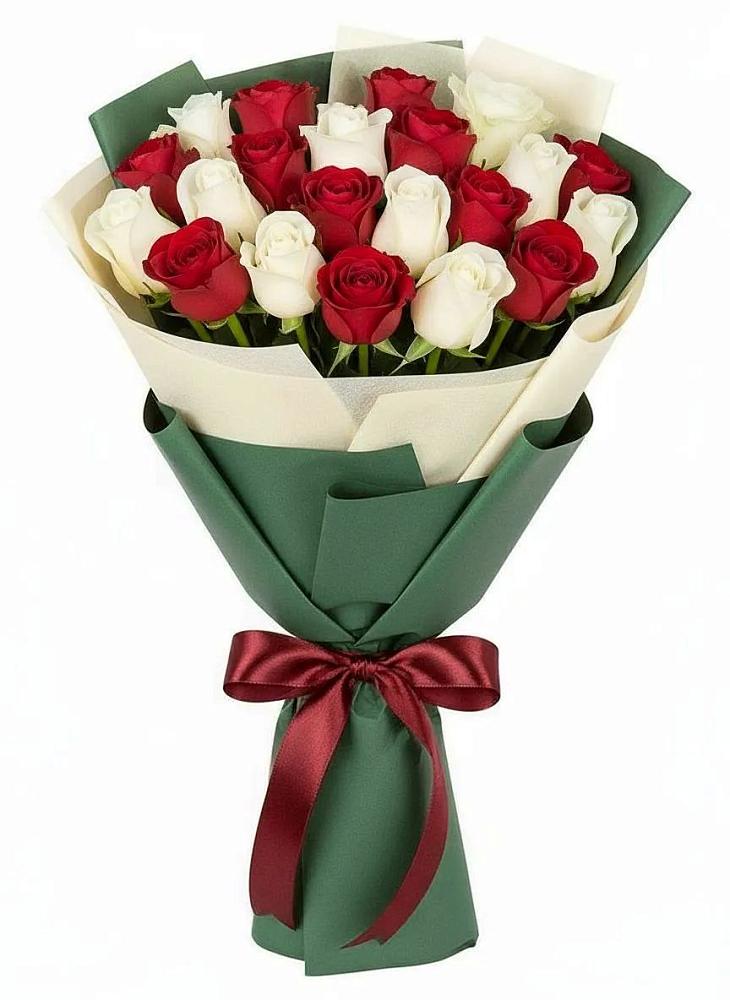 Букет Микс из красных и белых роз в Мальчевской